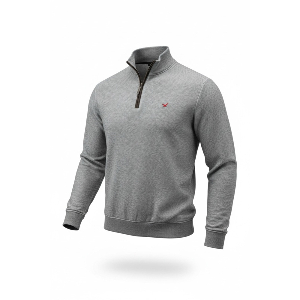 La Filatura Men’s Quarter Zip Pullover Medium Gray Cotton Sweater Textured Knit